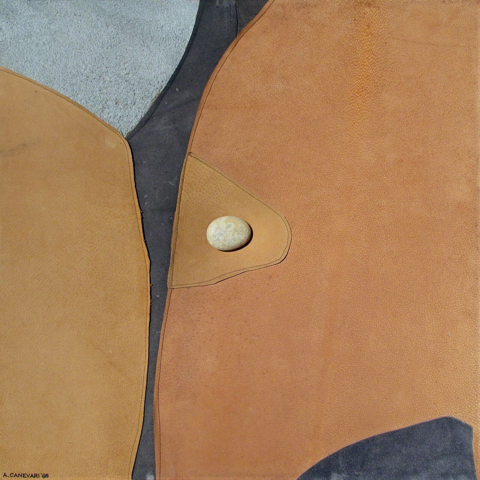 Artwork by Angelo Canevari, Mirabile Composto (Enchanted Composition) - Leather and stone sculpture by Italian sculptor Angelo Canevari, Made of Leather and Stone 