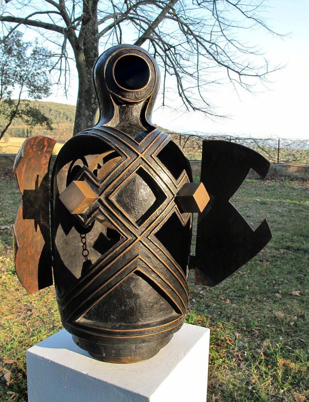 Artwork by Angelo Canevari, Canopo - Bronze metal sculpture with opening elements by Italian sculptor Angelo Canevari, Made of Bronze 