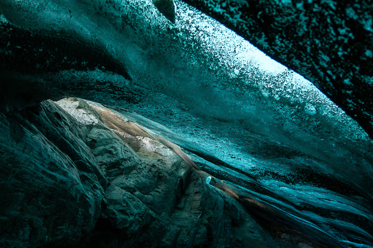 A view of the inside of an ice cave. 