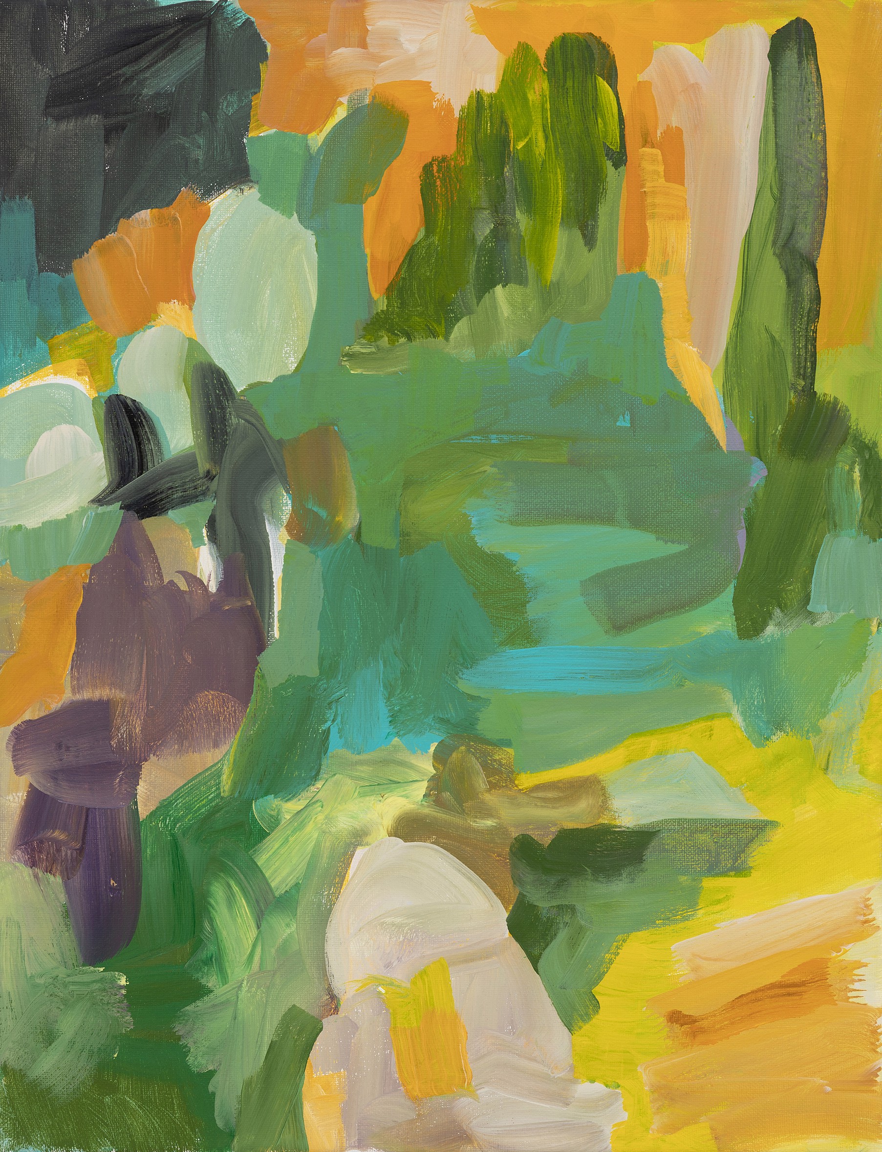 A painting of a colorful abstract painting on a yellow background.