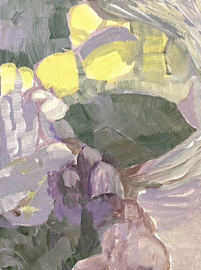 A painting of a bunch of flowers in a vase.