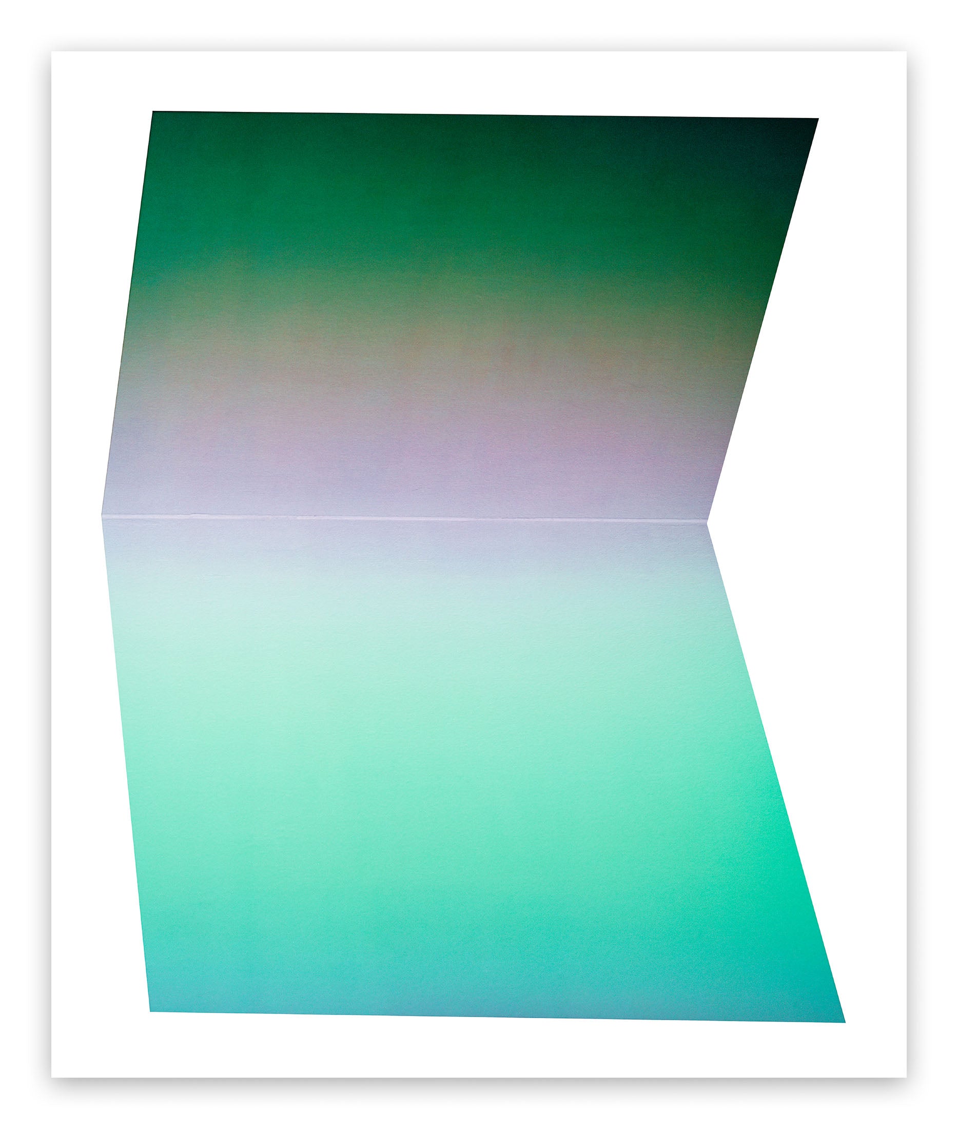 A picture of a green and purple abstract painting on a white background.