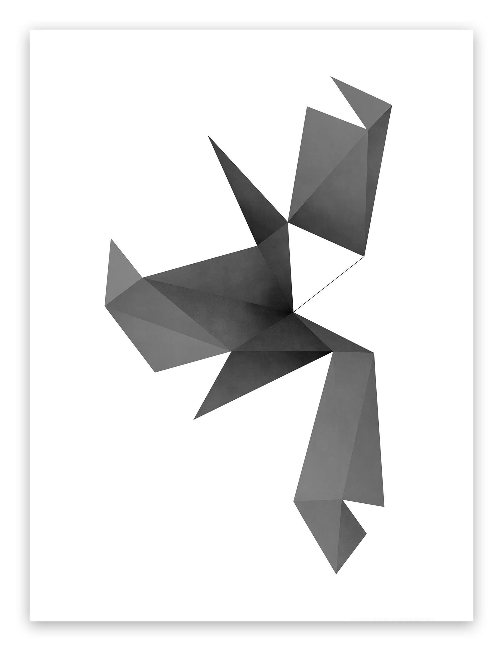 A black and white poster of a bird made out of paper.