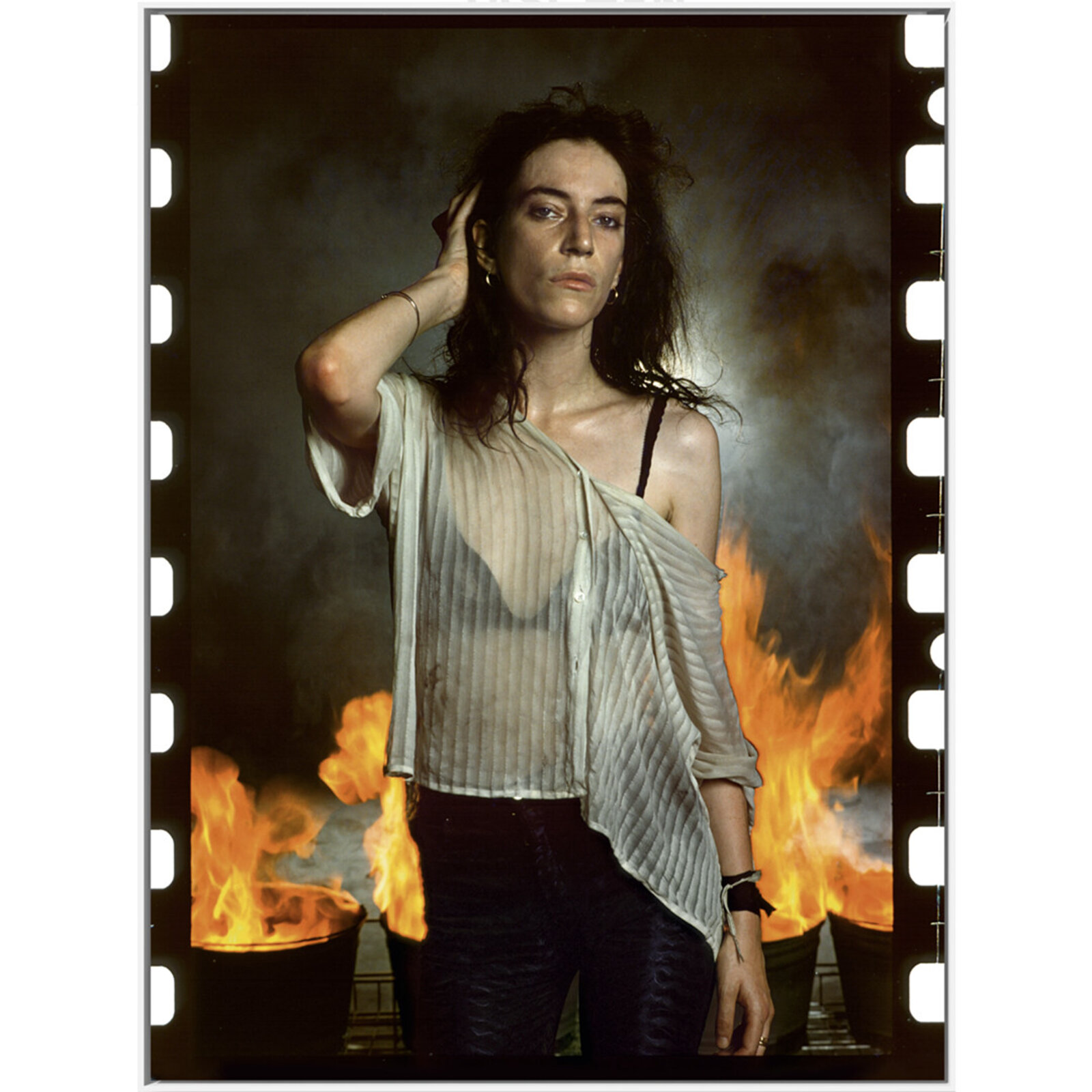 A collage of four distinct portraits featuring bold, eclectic fashion and surrealistic settings.