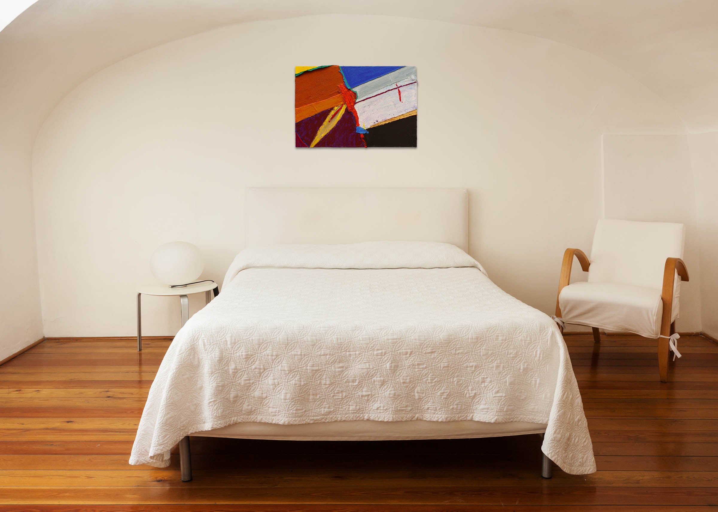 A painting of a colorful abstract painting on a white background.