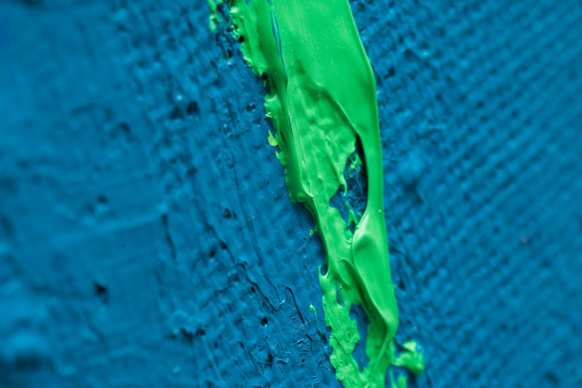 A colorful abstract painting on a white background. 