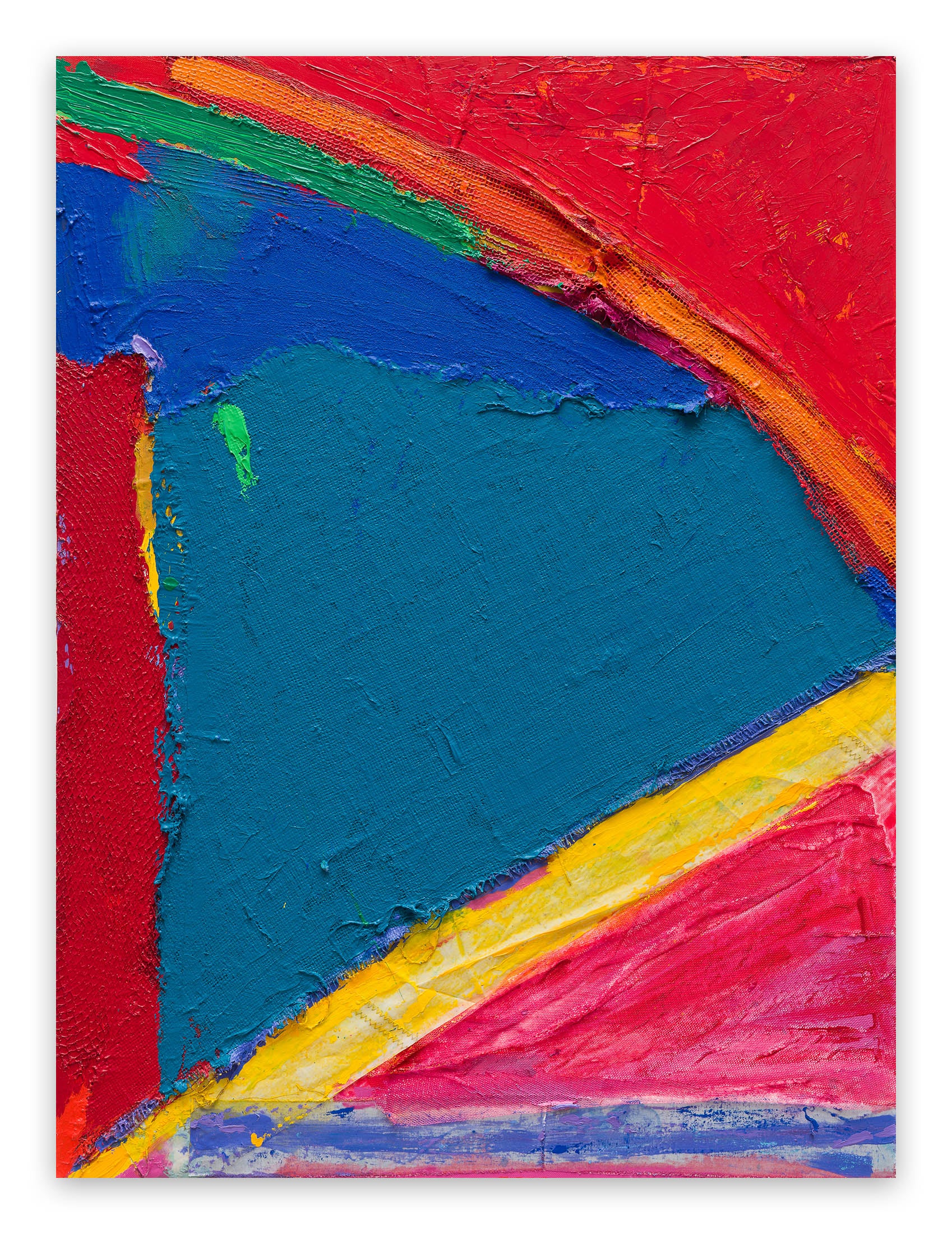 A colorful abstract painting on a white background. 