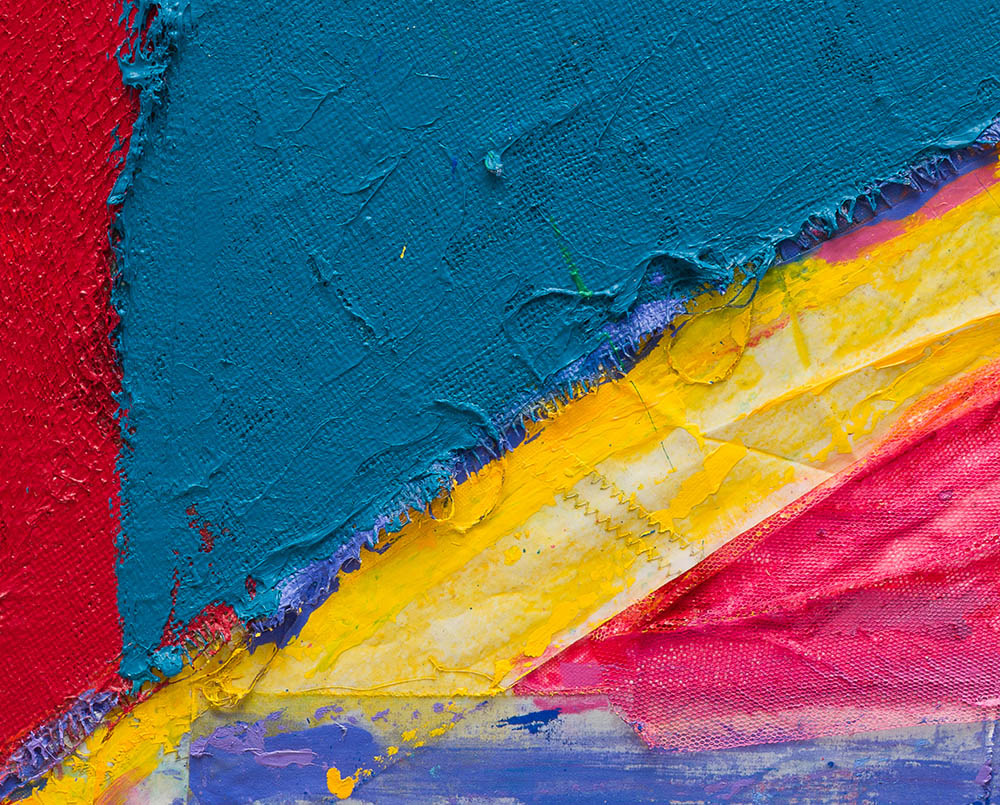 A colorful abstract painting on a white background. 
