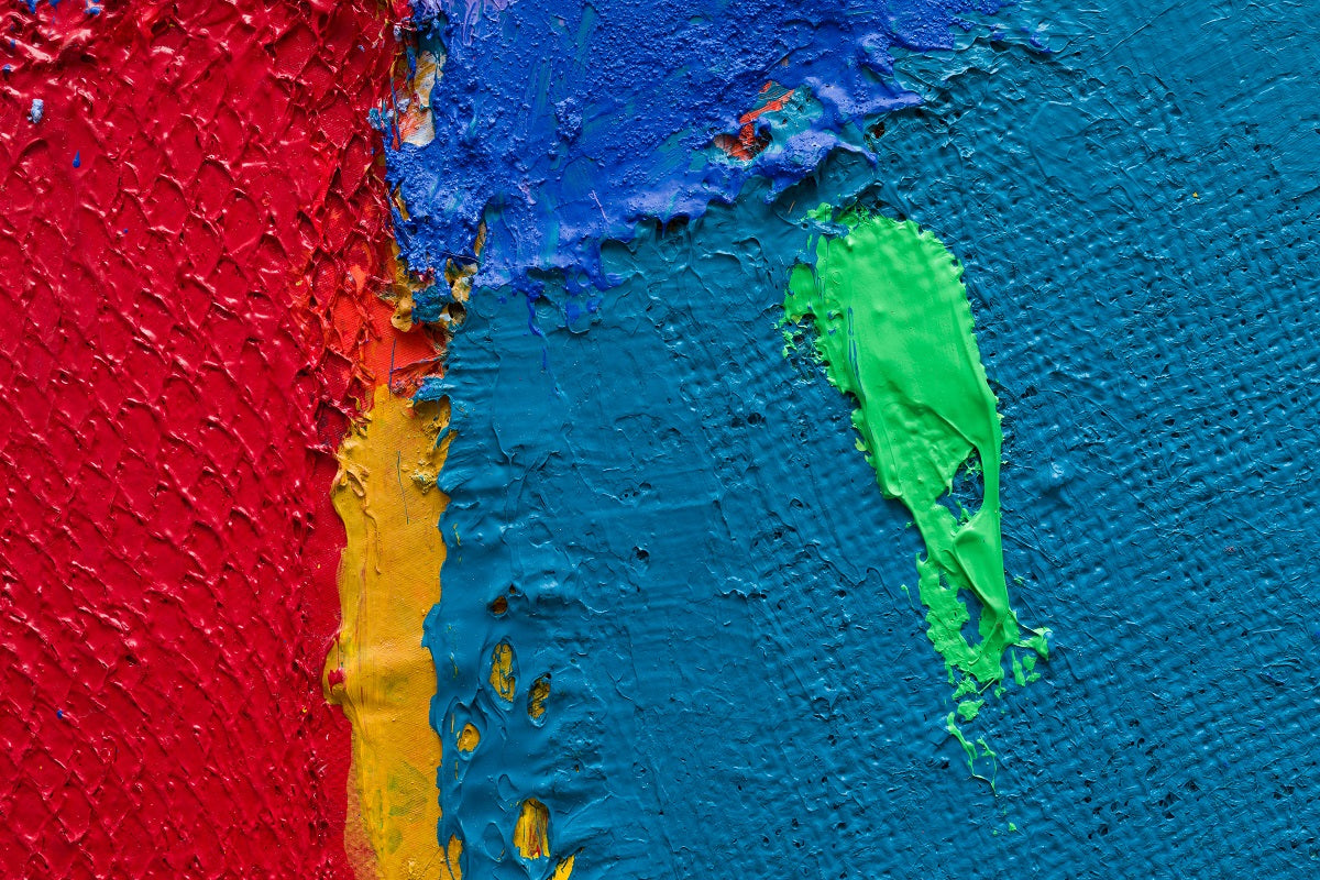 A colorful abstract painting on a white background. 