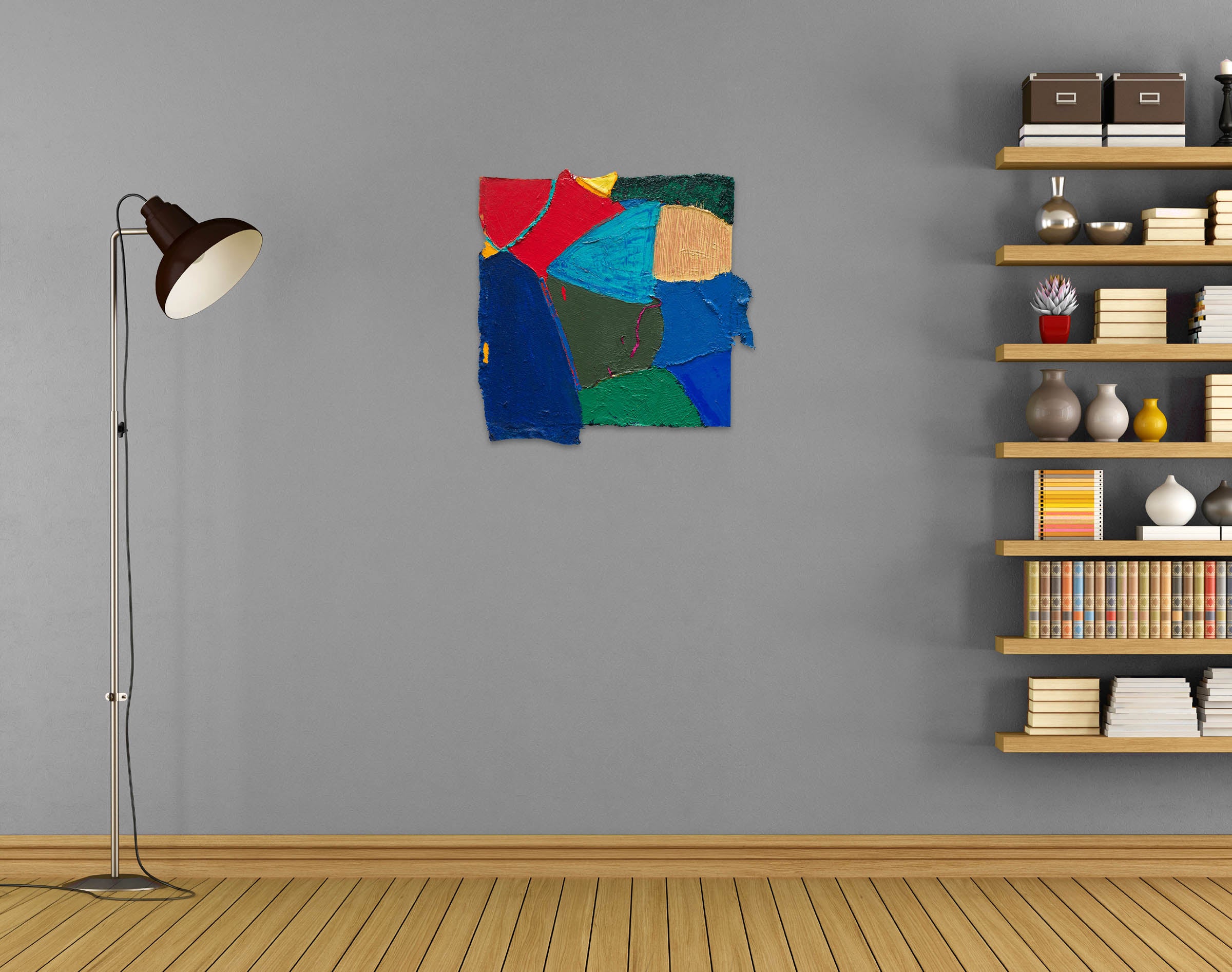 A piece of art that is on a white surface.