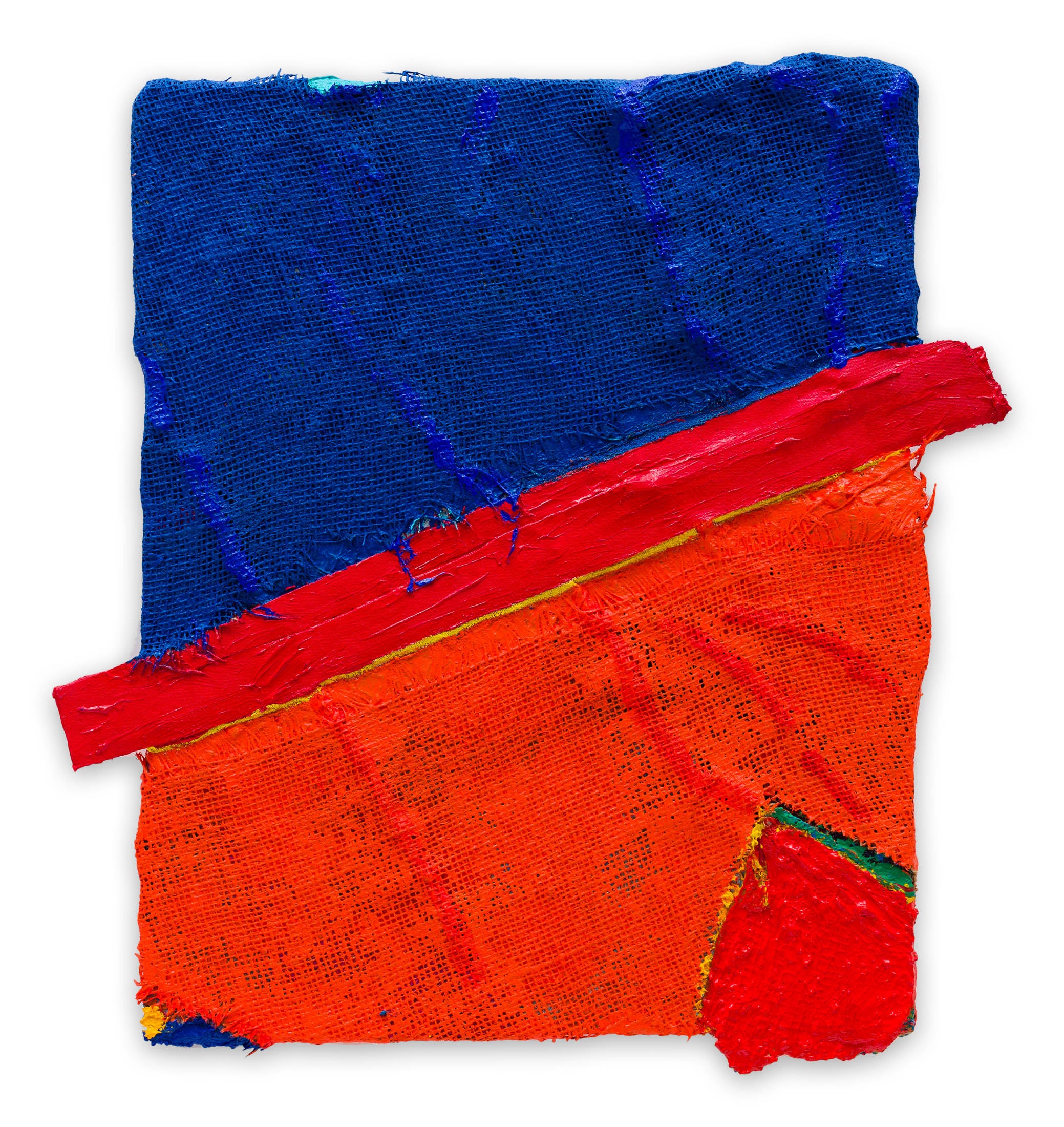 A piece of blue and red fabric on a white background.