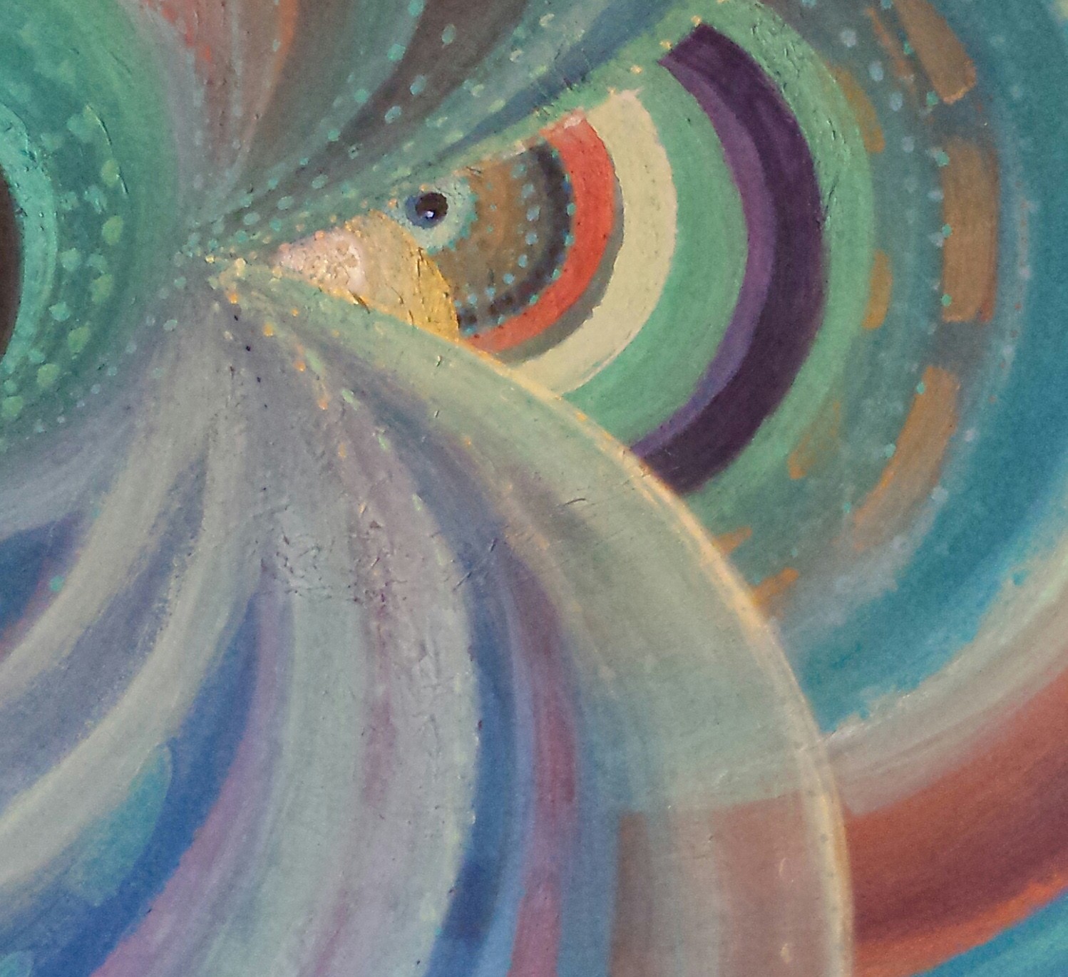 A painting of a colorful abstract painting on a wall.