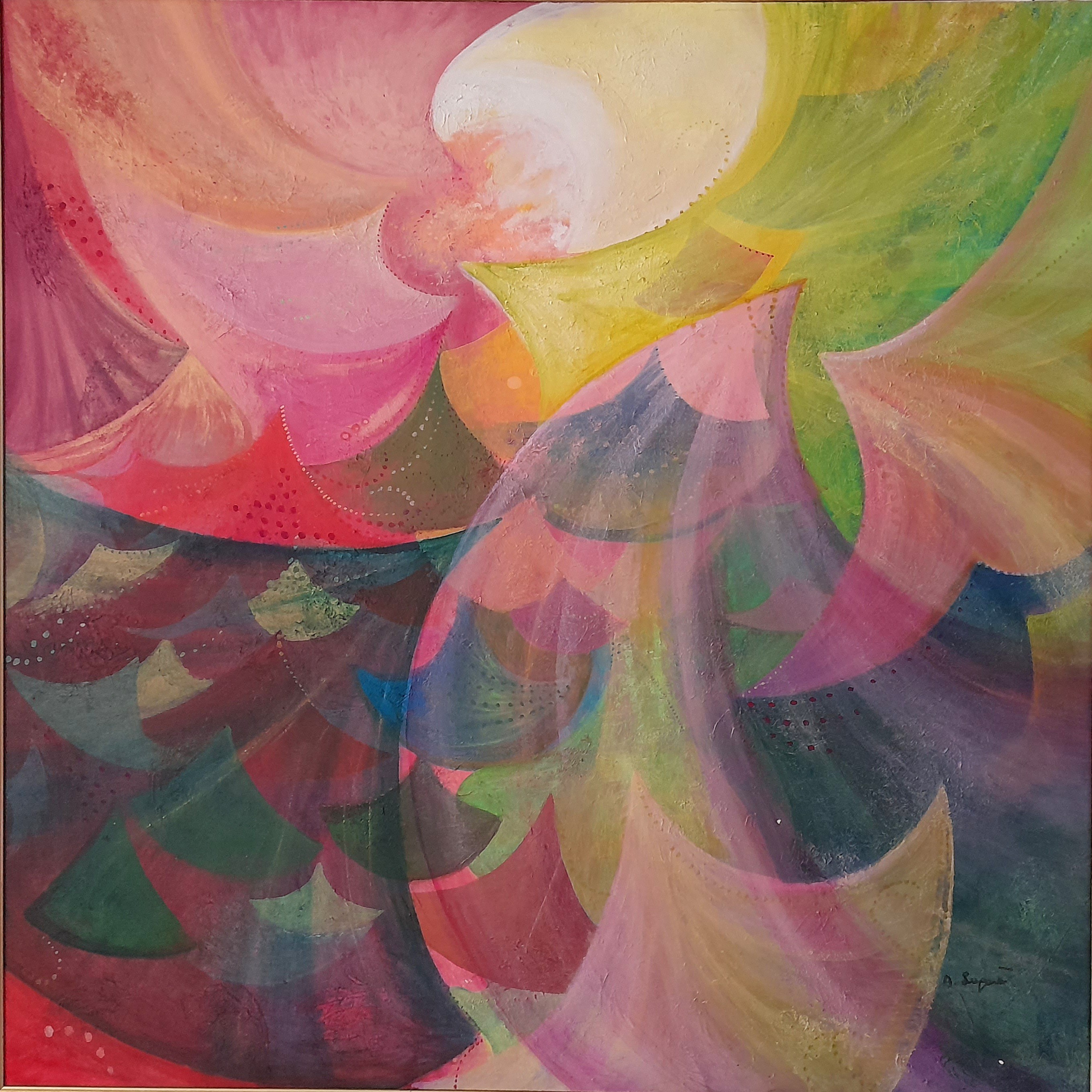 A painting of a colorful abstract painting on a canvas.