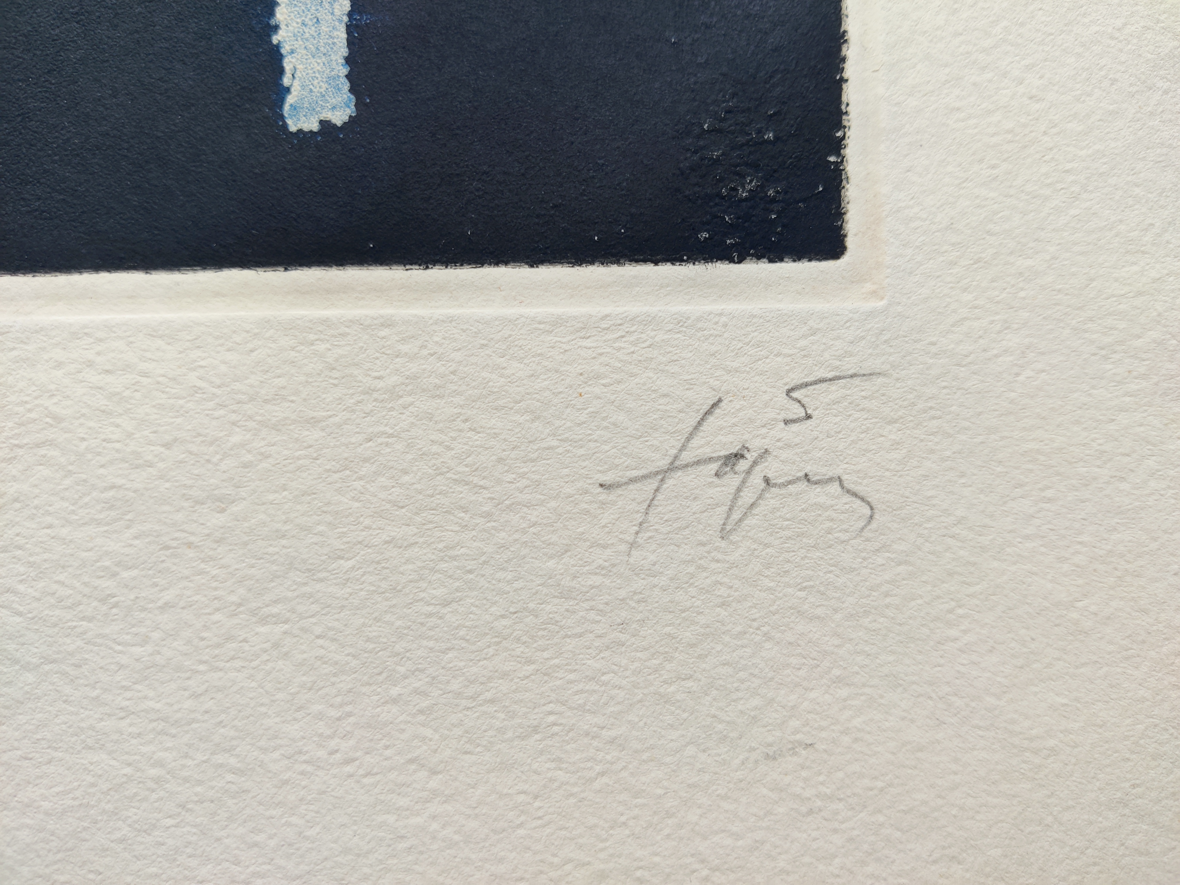 A black and white painting with a cross on it.