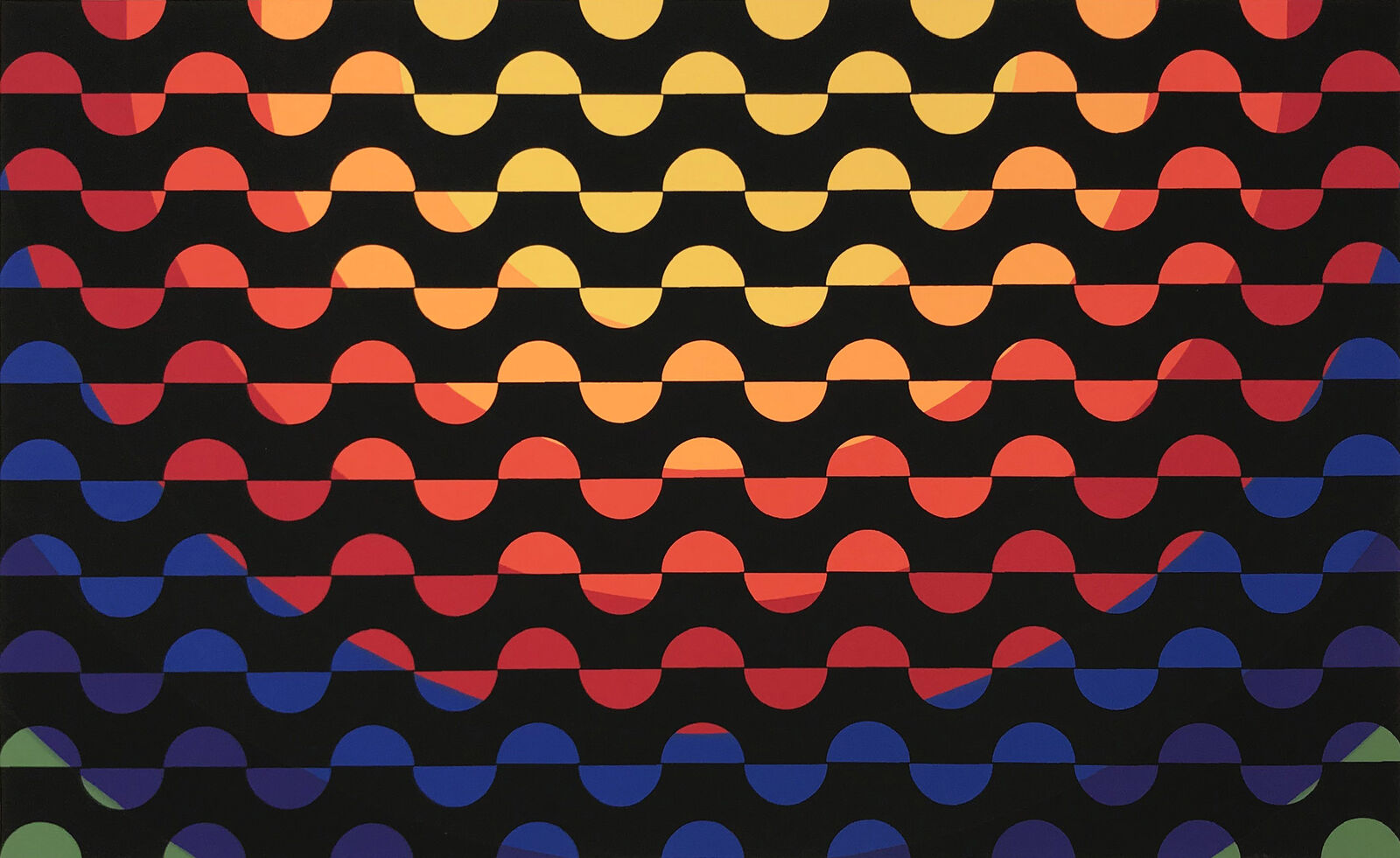A black and red and blue pattern on a black background.