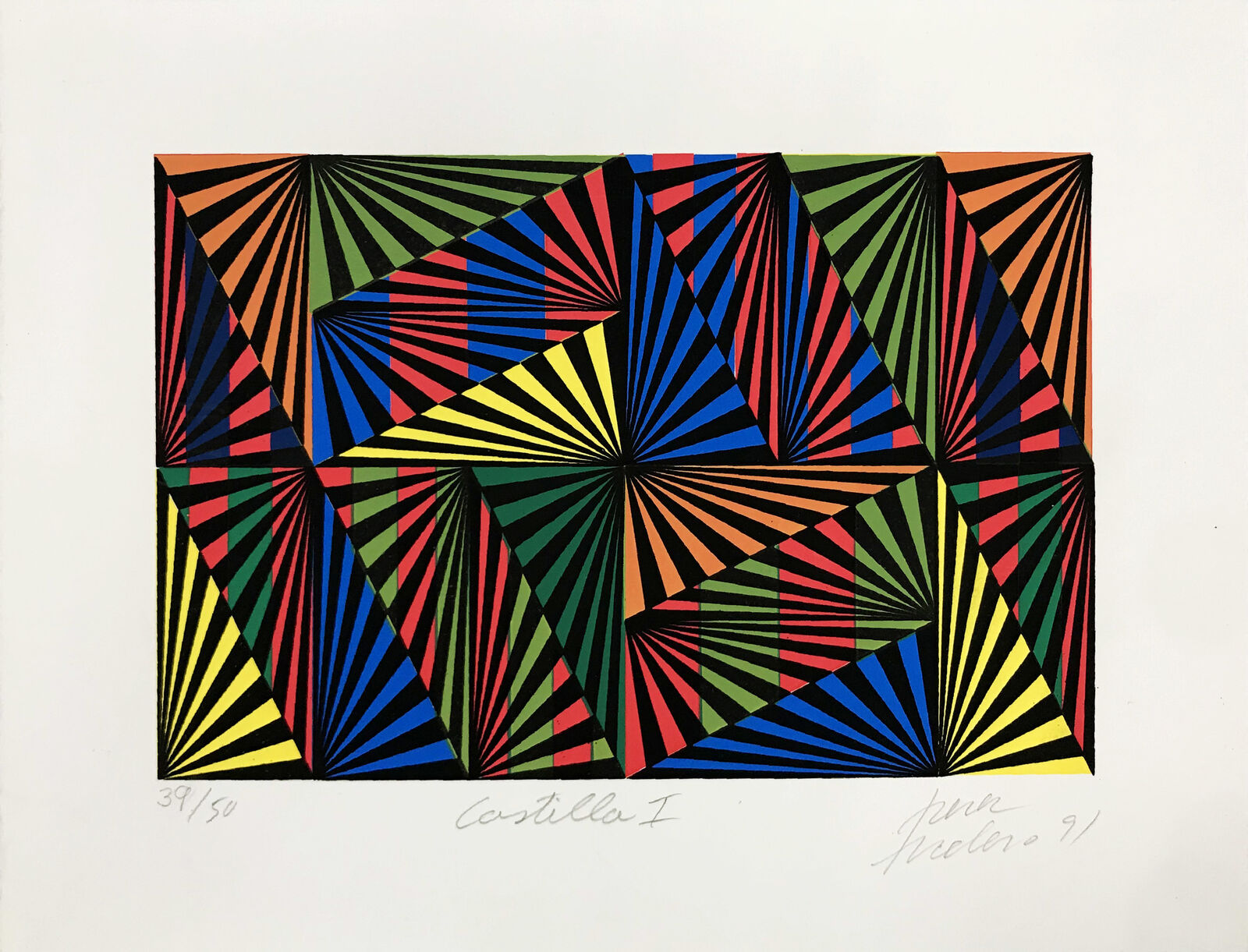 A drawing of a colorful geometric pattern on a white background.