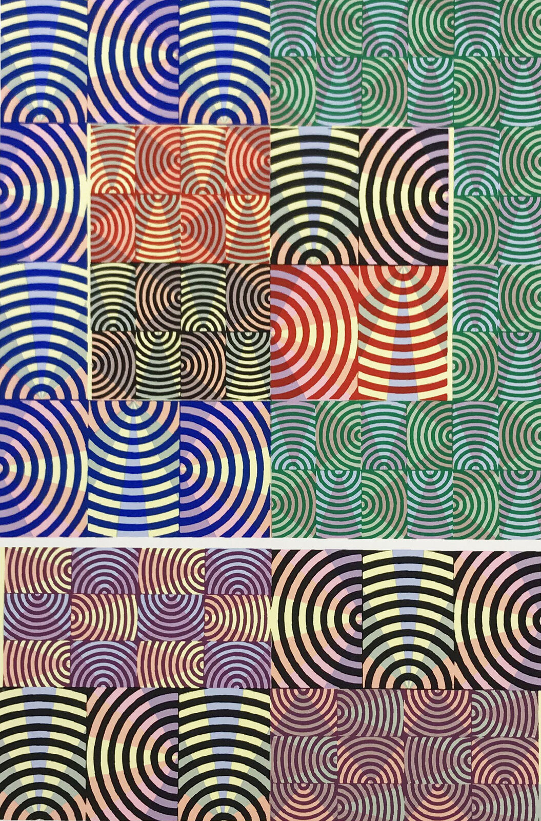 A painting of four different colored circles on a white background.