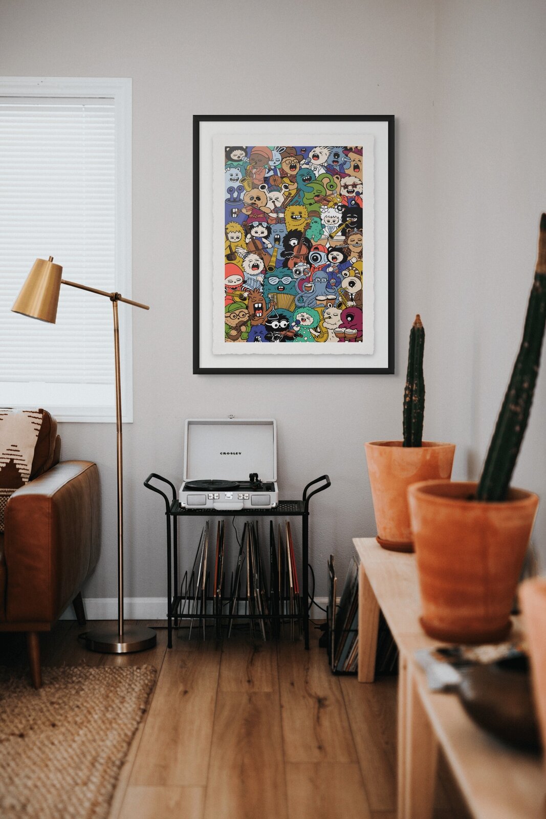 A vibrant, crowded illustration of a diverse band of cartoon characters playing instruments.