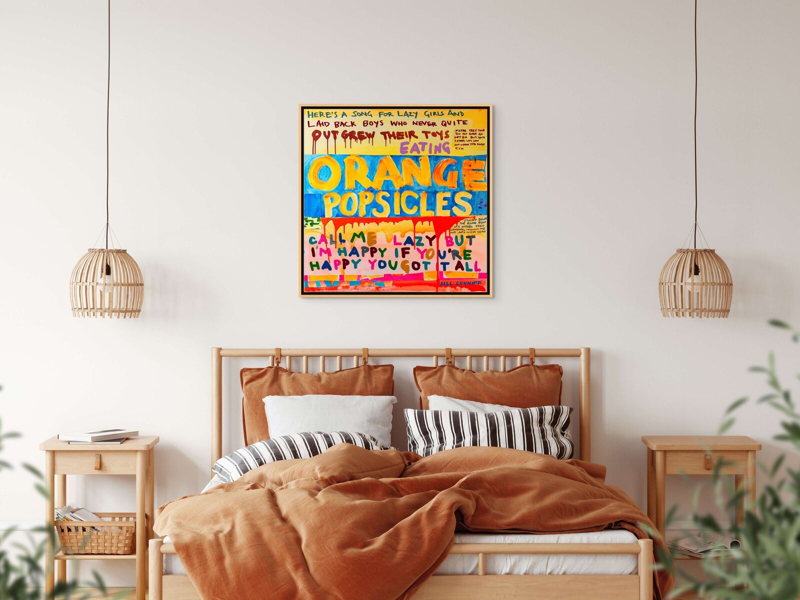 A colorful, hand-painted text collage with dripping paint effects and layered typography.