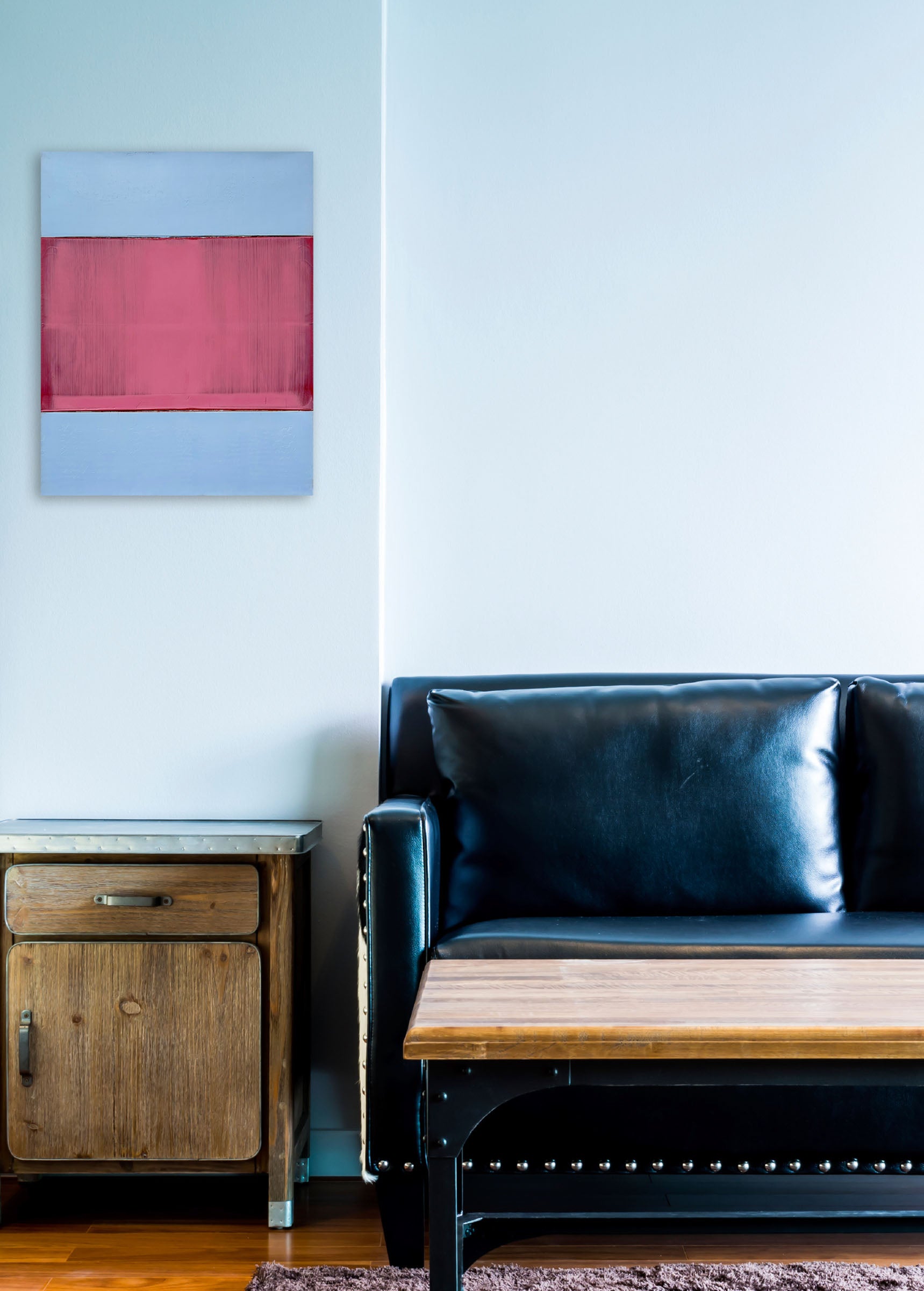 A painting of a red and blue stripe on a white background.