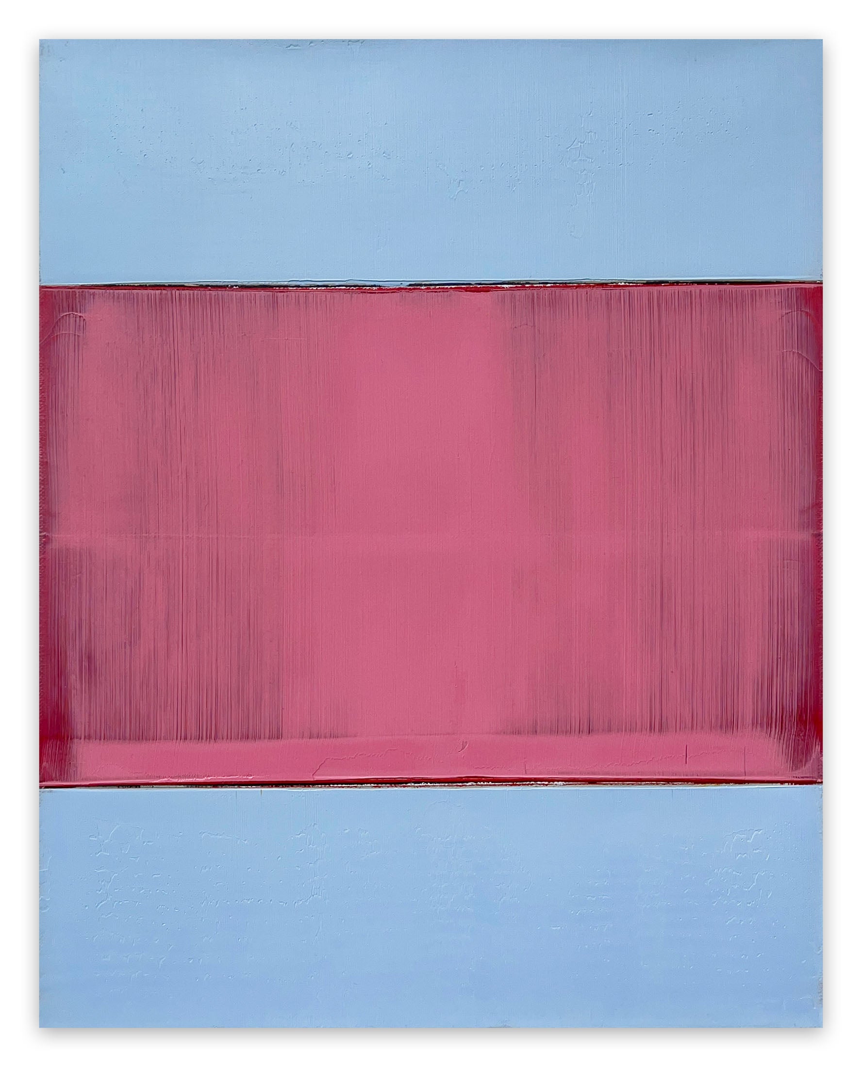 A painting of a red and blue stripe on a white background.