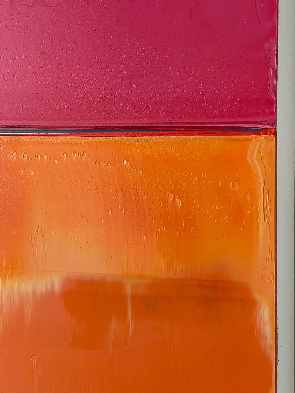 A painting of a pink and orange painting on a white background.