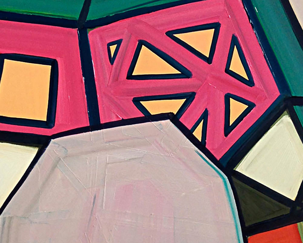 A painting of a colorful abstract painting on a beige background.
