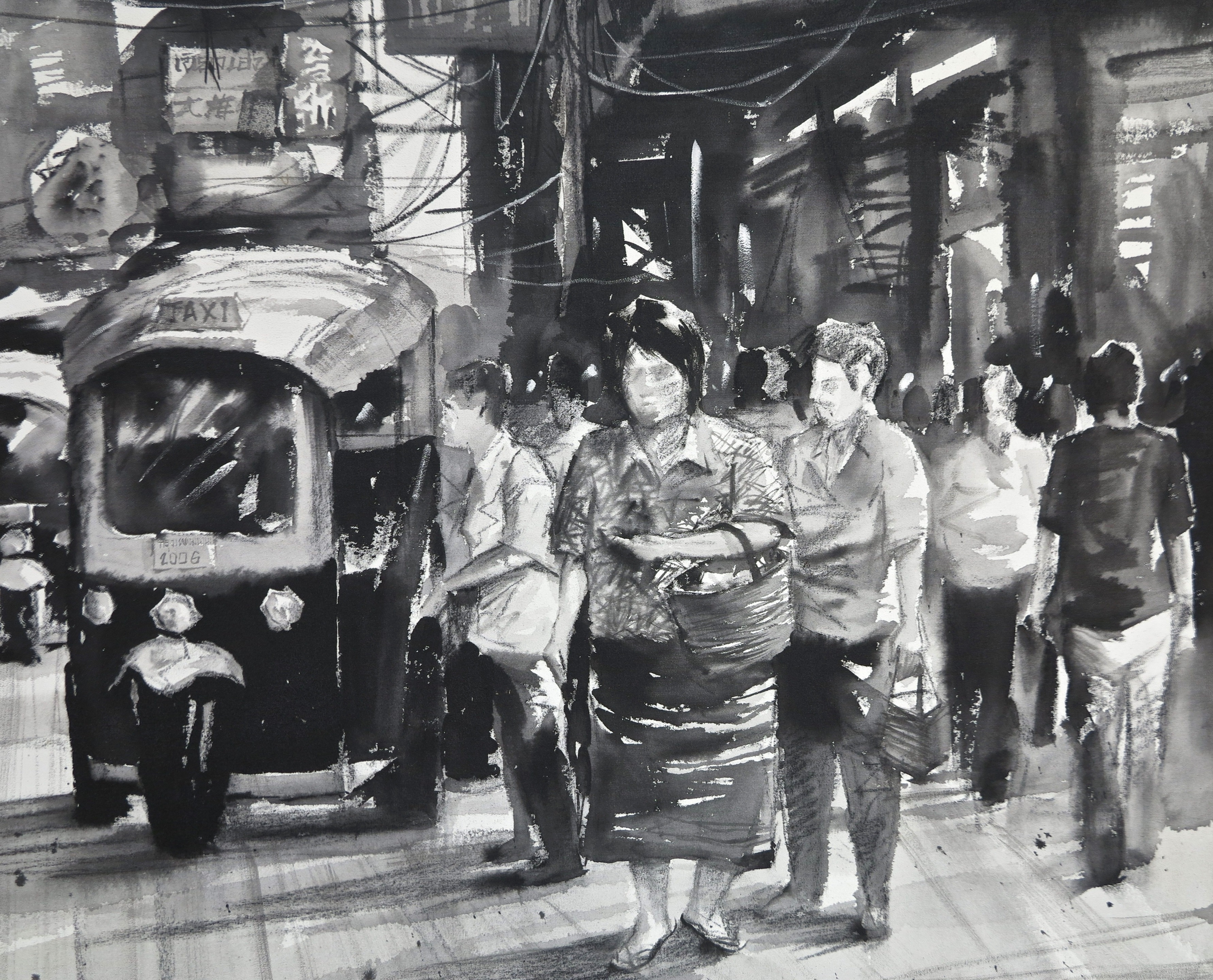 Artwork by Attasit Pokpong, Streets of Bangkok, Made of Oil On Canvas 