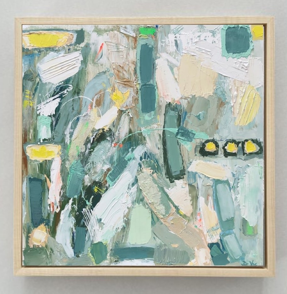 A painting hanging on a wall in a room.