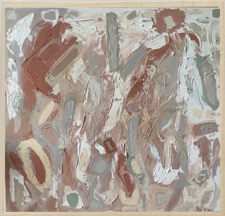 A painting with a wooden frame on a white wall.