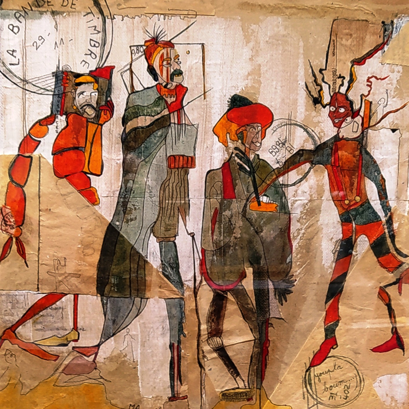 A painting of a group of people dressed in costumes.