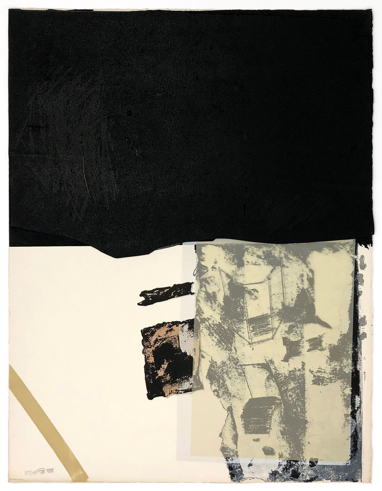 A black and white painting on a piece of paper.