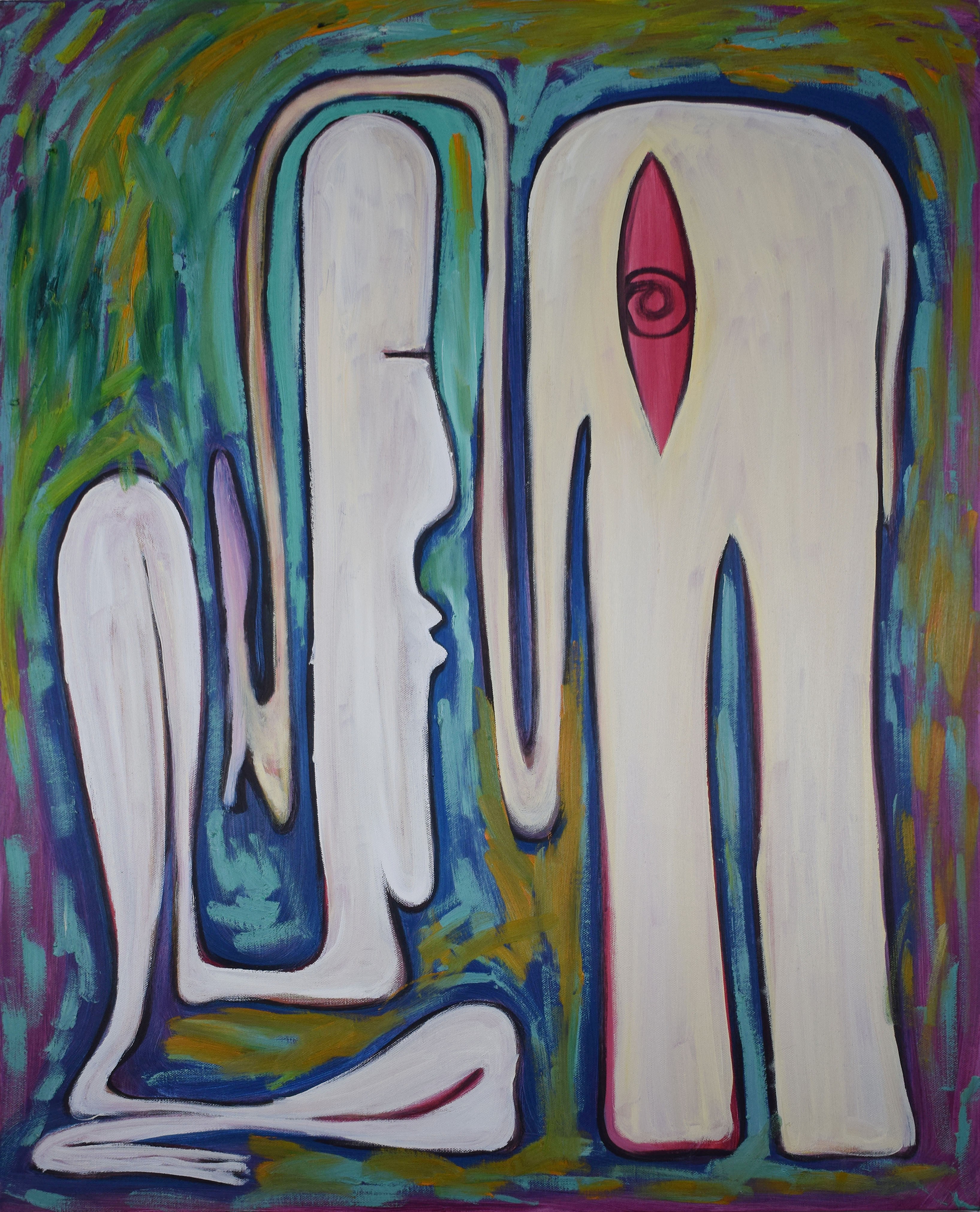 A painting of a man and a woman standing next to each other.
