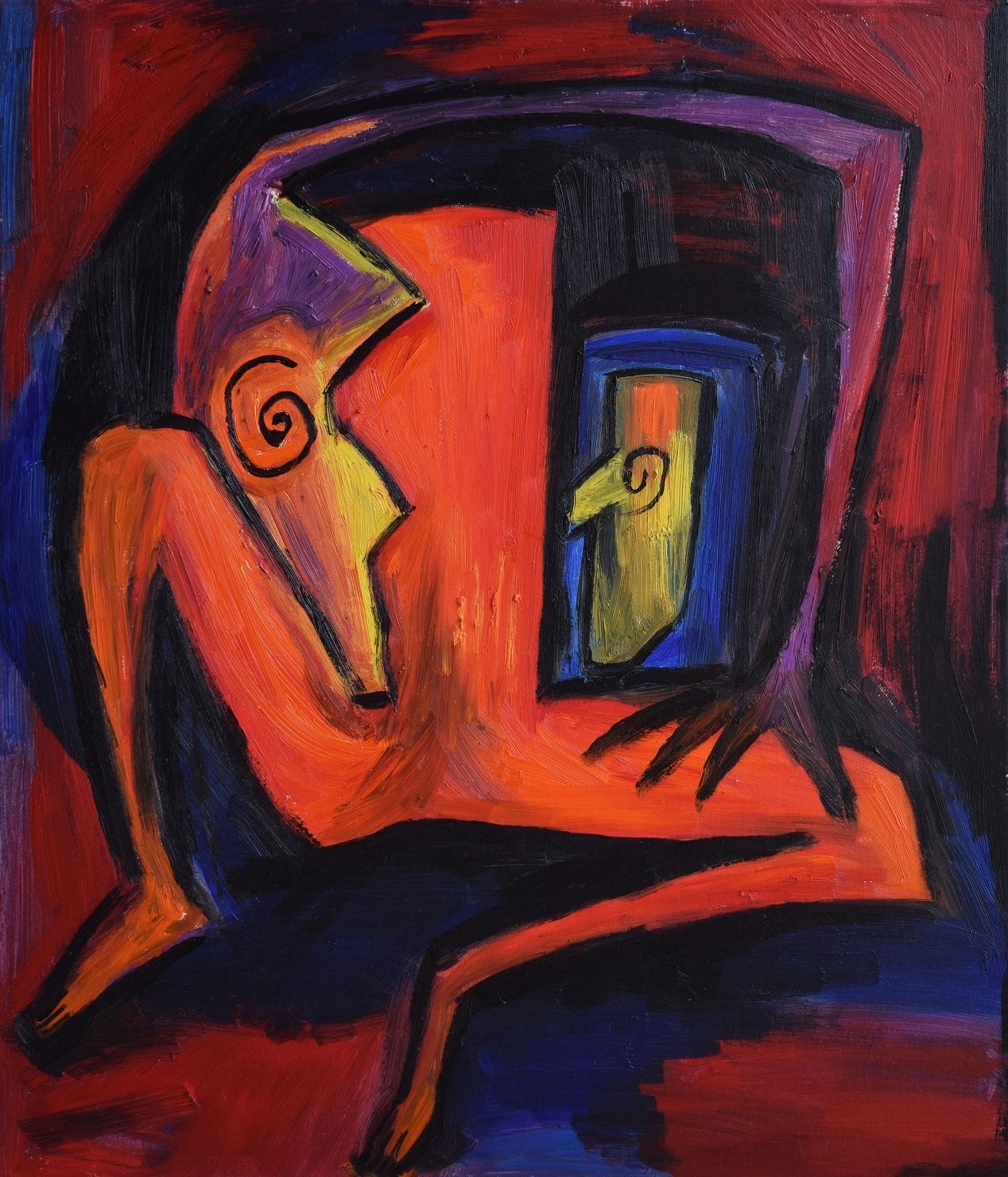 A painting of a man sitting in front of a window.