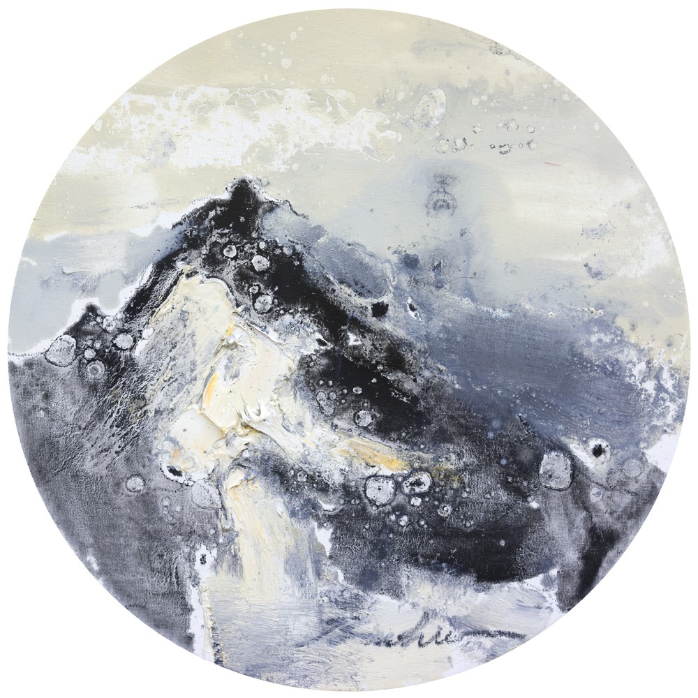 A painting of a black and white painting on a white background.
