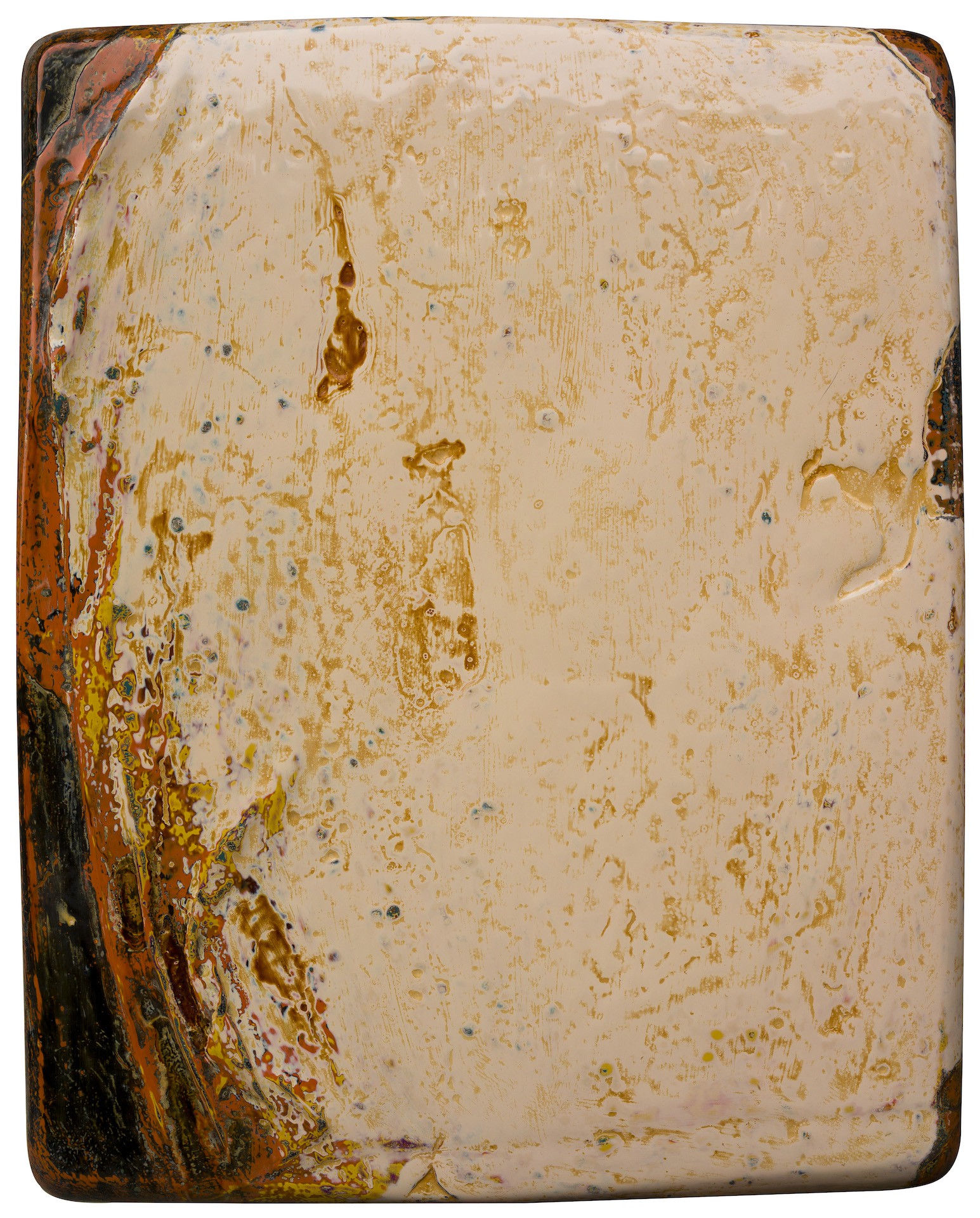 A piece of art that is on a white surface.