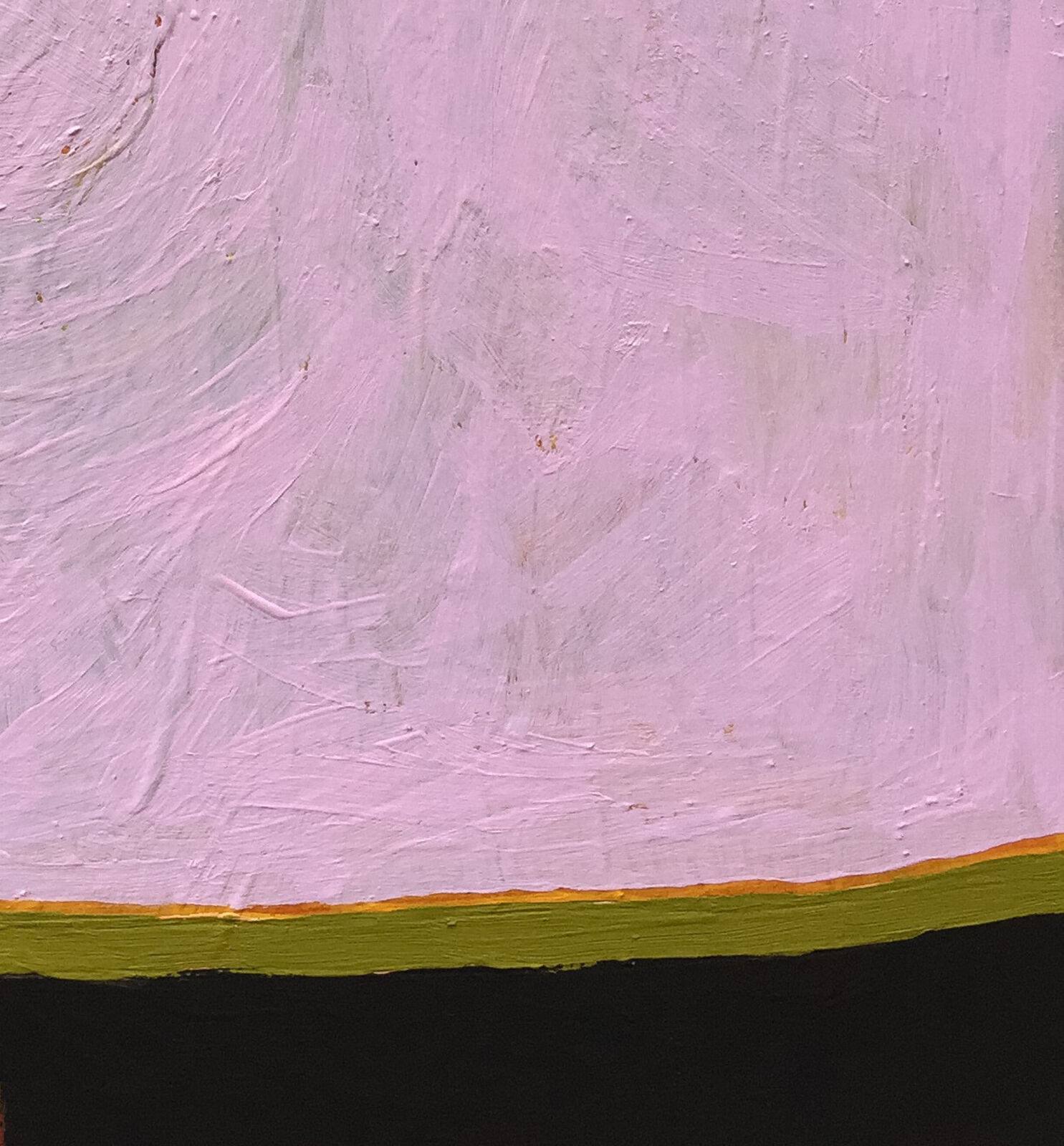 A thick-painted abstract composition featuring a large pink shape against a blue background.