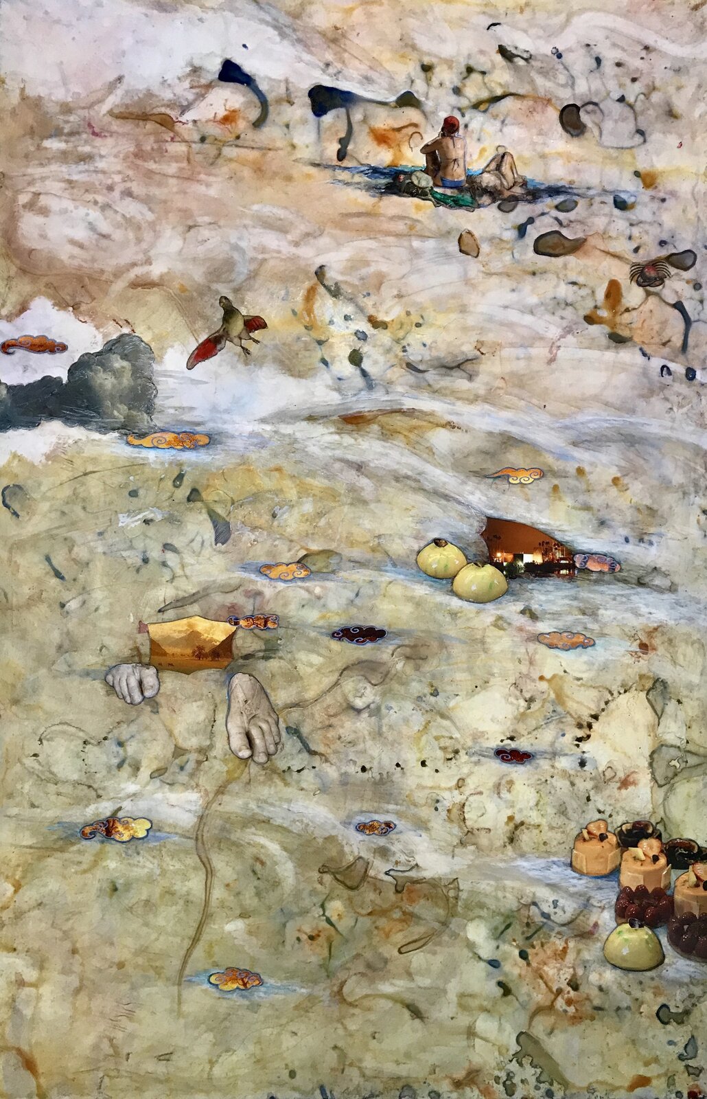 Artwork by Barbara Strasen, Flux, Made of Acrylic, ink and collage on Yupo mounted on museum board 