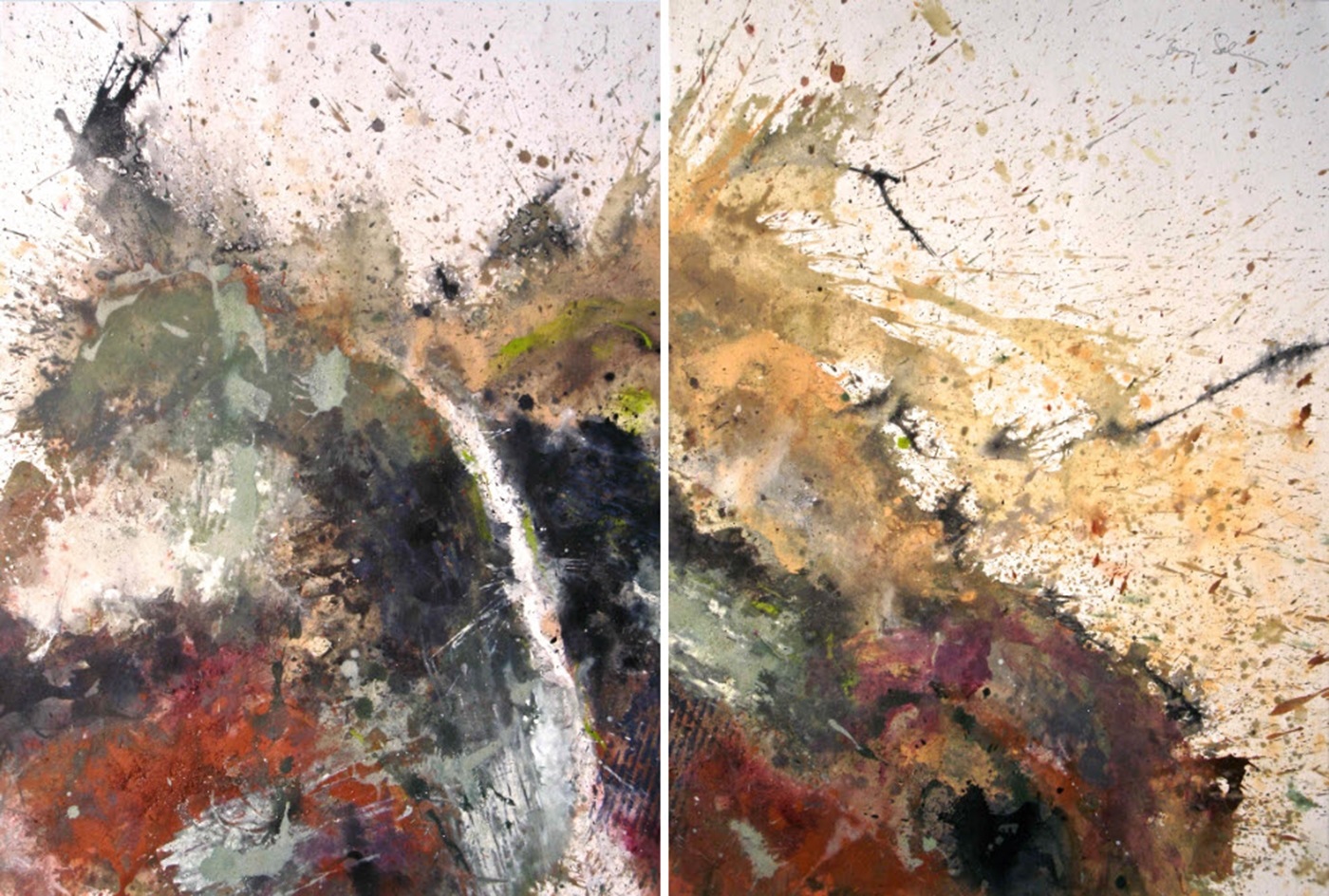 A painting of two different colors of paint on a wall.