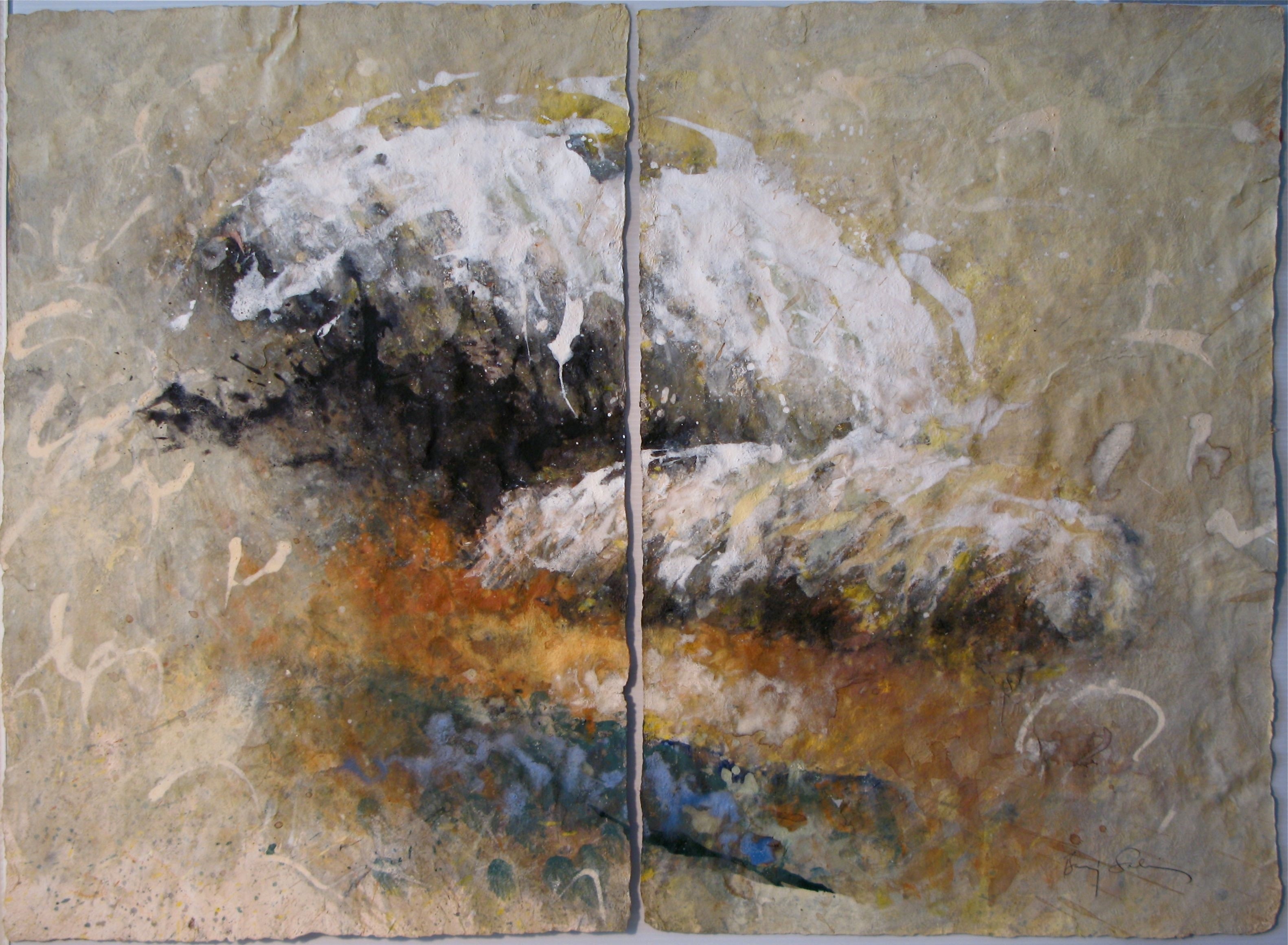 A painting of two pieces of art on a piece of paper.