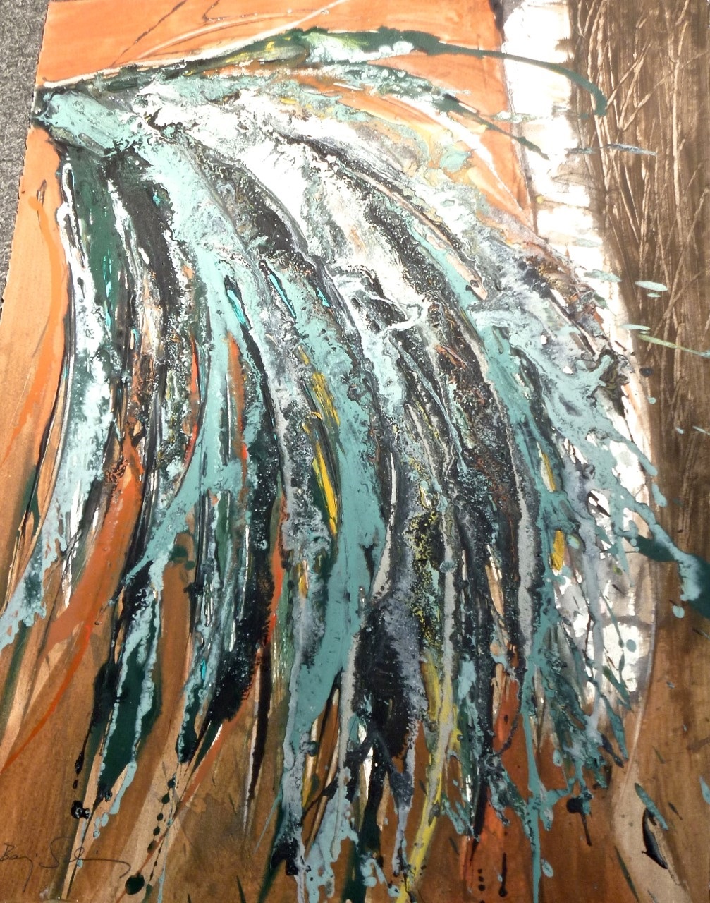 A painting of an abstract painting on a wall. 