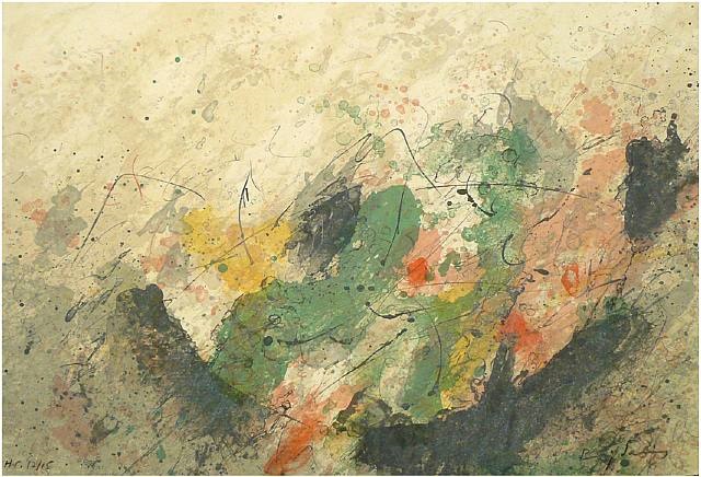 a painting with lots of paint splatters on it