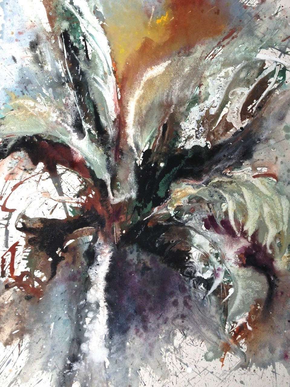 A painting of a palm tree on a white background.