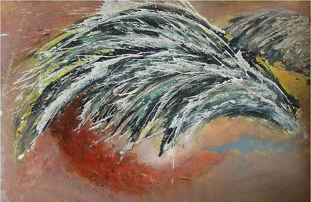 a painting of a bird with feathers on it's head