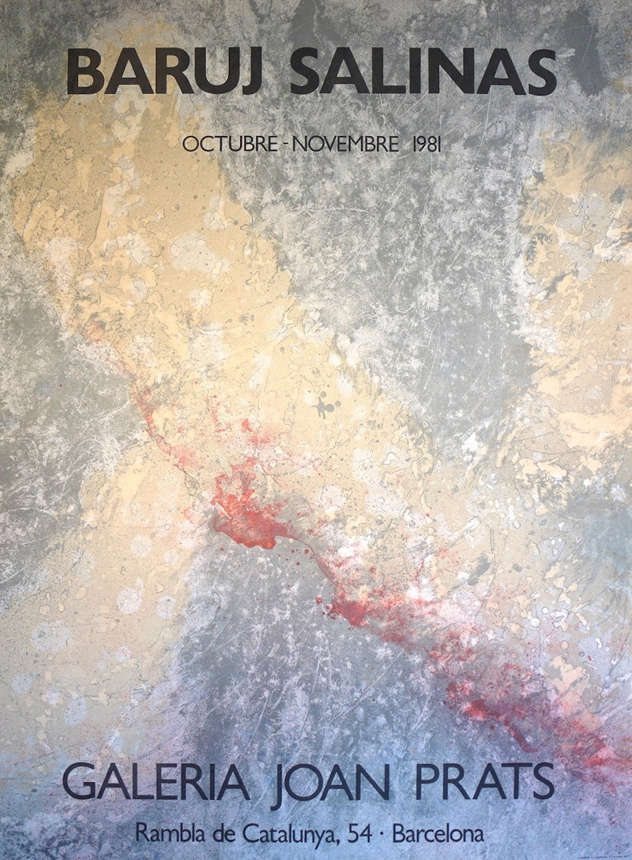 A painting of a black and white abstract painting on a gray background.