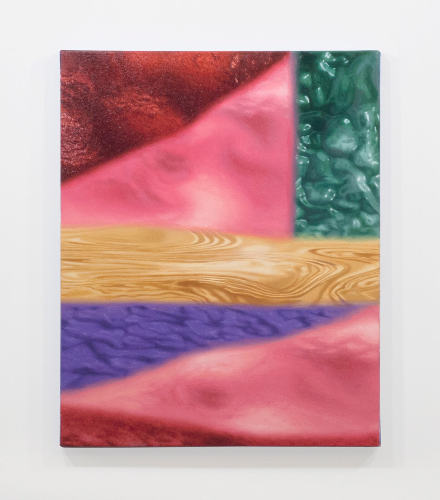 A colorful abstract composition featuring layered textures and bold geometric shapes.