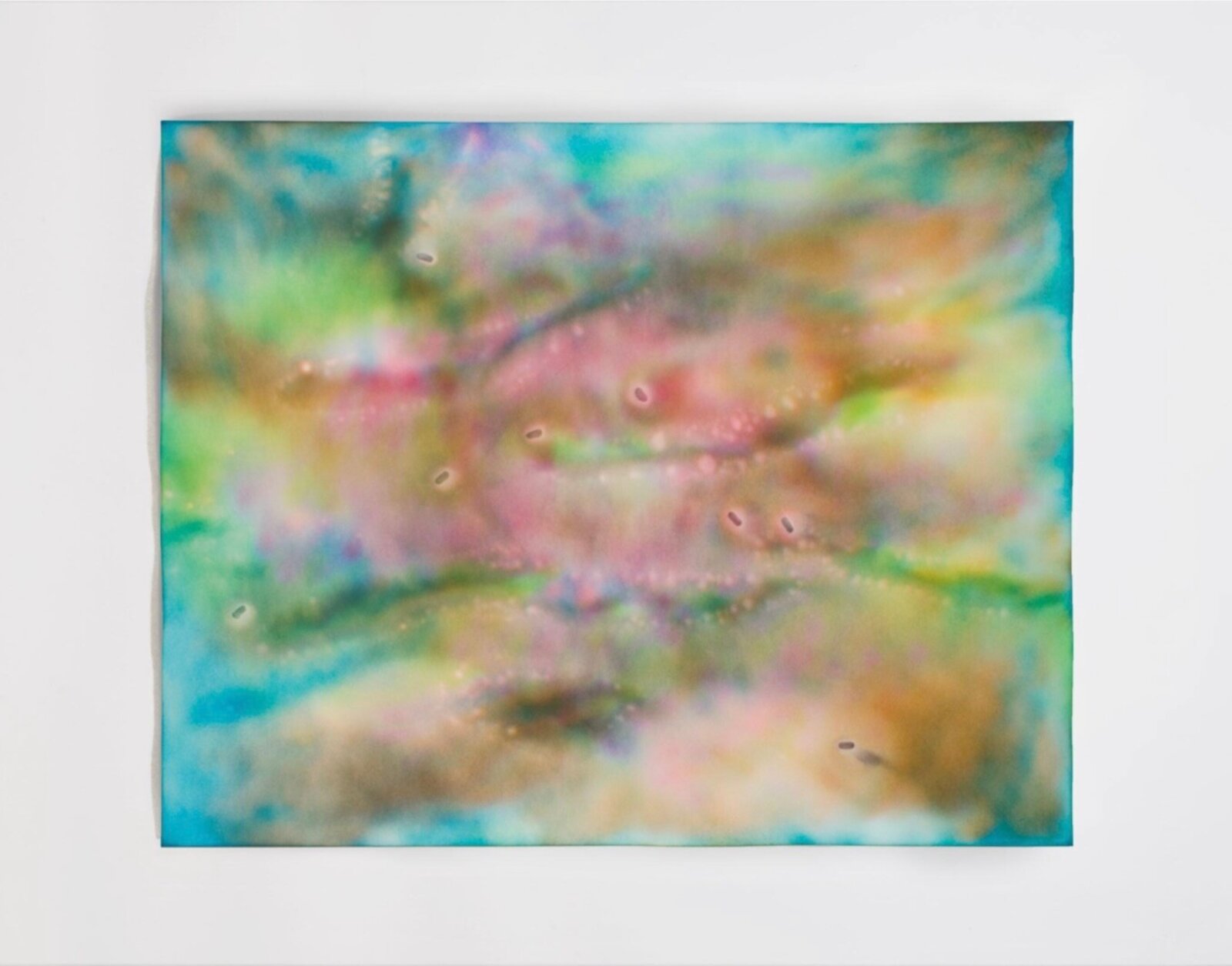 A colorful abstract painting with a soft, dreamy aesthetic.