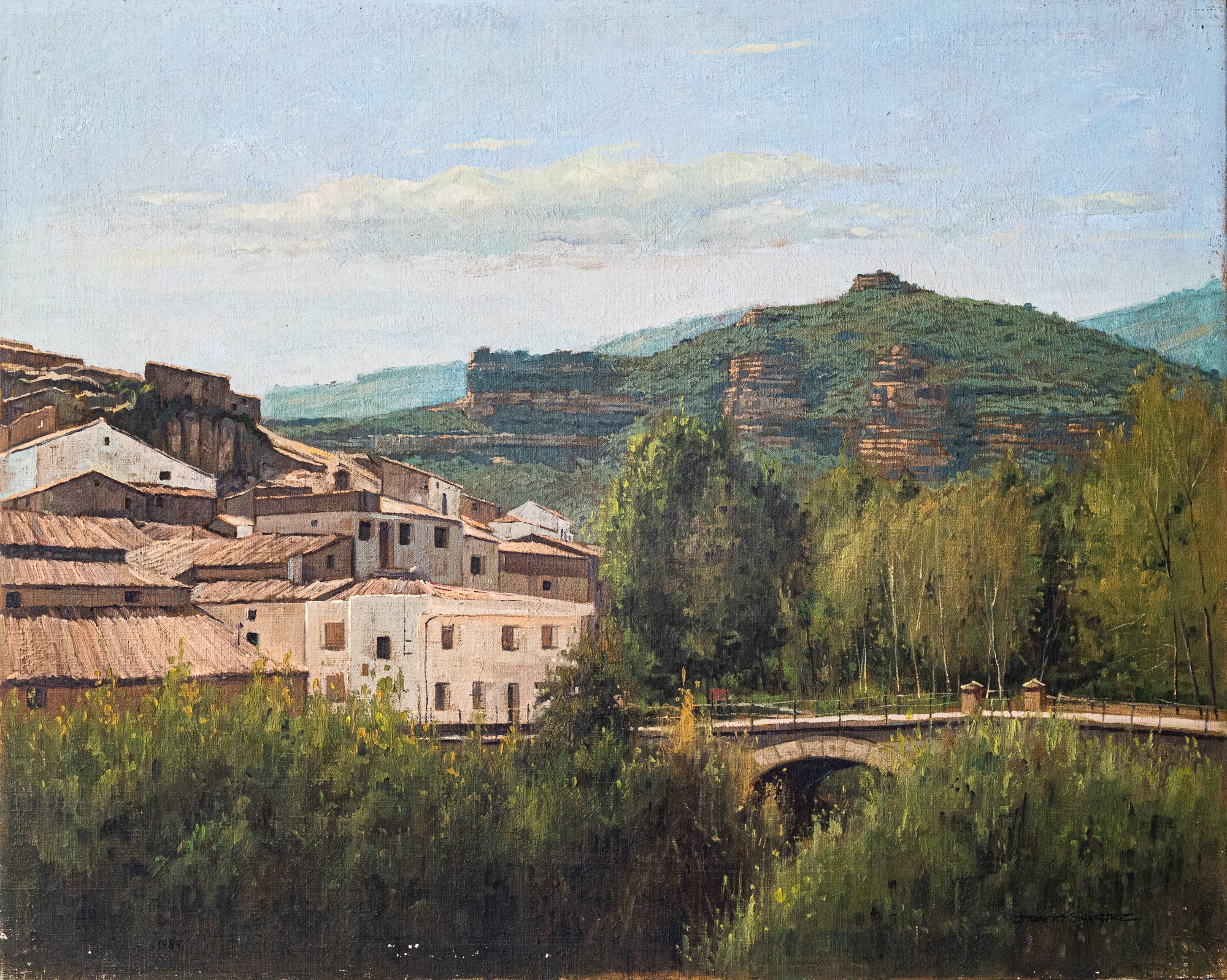 Catalan Mountain Landscape with Bridge by Benito Sánchez Hidalgo, Late 20th century