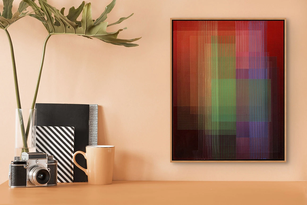 Artwork by Bernadette Jiyong Frank, Migrant (Bordeaux-Green-Gold), Made of Oil, acrylic and gold particles on wood panel 