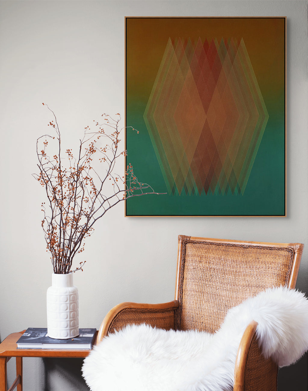 A picture of an abstract geometric design on a green background.